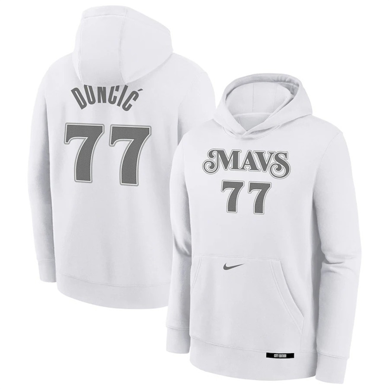 Men's Dallas Mavericks #77 Luka Dončić White 2024/25 City Edition Fleece Club Pullover Hoodie